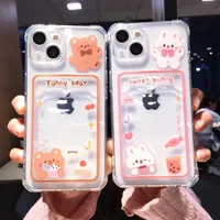 New cases Cure Cartoon Bear Rabbit Clear Phone Case For iPhone 14 Pro Max 13 12 11 X XR XS 7 8 Plus Card Holder Wallet Shockproof Cover