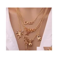 Pendant Necklaces Fashion Jewelry Womens Mtilayer Short Style Necklace Once Upon A Time Key Angle Owl Letters Pendants Drop Delivery Dhxaz