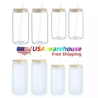 US Warehouse Wasserflaschen 12oz 16oz DIY leere Sublimation Dose Tumbler geformte Bierglasbecher mit Bambusdeck