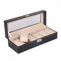 Jewelry Pouches Large 2 6 Grids PU Leather Watch Box Storage Professional Holder Organizer For Watches Boxes Case Display Black