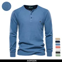 Men's Polos AIOPESON Waffle Henley TShirt Long Sleeve Basic Breathable Tops Tee Shirts Autumn Solid Color T Shirt For 230202