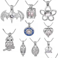 Pendant Necklaces 18Kgp Sier Love Wish Natural Pearl Cage Owl Compass New Heart Treasure Chest Rugby  Fashion Charm Pendants 20Pcs L Dh0Mi