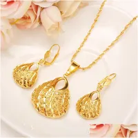 Earrings Necklace Fashion Bag Pendant Earring Set Women Party Gift Real 24K Yellow Fine Solid Gold Filled Jewelry Sets Drop Deliver Dhnrd