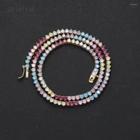 Chains SANTOR Luxury 3MM Colorful Rainbow Three Claw Zirconia Tennis Chain Neckalce Single Row Hip Hop Necklace For Men Jewelry