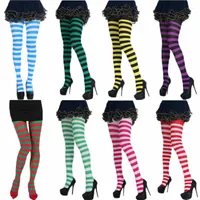 Women Socks 9 Colors Sexy Christmas Stripe Pantyhose High Waist Colorful Thermal Tights Lady Girls Xmas Cosplay Party Stockings