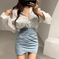 Skirts Fashion Ladies Skirt Spring Autumn Solid Color Womens Mini Skirt Sexy Clubwear High Waist Pencil Cross Skirt For Women Size S-XL 230203