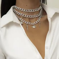 Chains Women's Fashion Three Layer Metal Pendant Necklace Punk Retro Golden Simple Couple Accessories 2023 Collar