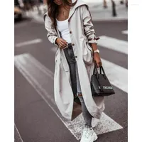 Women's Trench Coats Autumn Women Single Breasted Pocket Design Belted Hem Coat Fashion Long Sleeve Oversized Casual Outfits Street