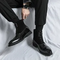 Men Ankle Boots Point Toe Lace-up Business Handmade Black Shoes Men Solid Fashion Brown
