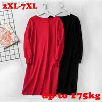 Casual Dresses Ultra Plus Size Women Clothing Solid Black Red Big Women Sweater Dress Casual Loose Big Dress Vestidos 6xl 7xl 175kg W230203