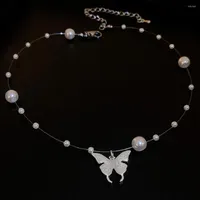 Choker Sweet Butterfly Pearl Necklace For Women Simple Elegant Clavicle Chain Charm Girl Fashion Femme Jewelry Gifts Wholesale