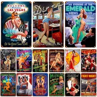Pin Up Girl Tin Sign Plaque Metal Painting Vintage Sexy Wall Art Stickers for Bar Pub Club Man Cave Retro Iron Poster 20cmx30cm Woo