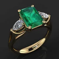Solitaire Ring Hoyon 14K Gold Color Green Green Emerald for Women Bague Diamant Bizuteria Anillos de Pure Gemstone Enpales Y2302