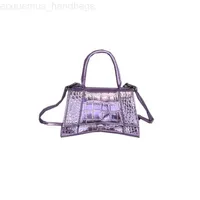 Pink Crystal Hourglass Purse Bag Womens Luxury Designer Small Bags Shoulder Mini Crocodile Pattern Handbags Balencaigaity