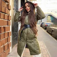 Women's Down YANA Fashion Hooded Parkas Women Elegant Wavy Quilted Covered Button Coats Solid Tie Belt Long Cotton Jackets Ladies