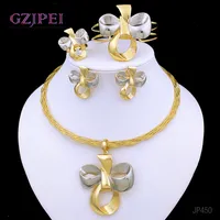Wedding Jewelry Sets For Women Gold Silver Two Colors Necklace Earrings Ring Bracelet 4Pcs Set Party 230203