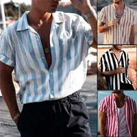 Men's T Shirts Summer Arrival Mens Striped T-shirt Short Sleeve Turn-down Collar Slim Fit Tops Tees Casual Stylish Men Cotton T-Shirts