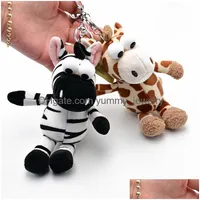 Keychains Lanyards New Cartoon Zebra Giraffe Animal Forest Plush Toy Key Chain Back Package Pendant Gift Doll Drop Delivery Fashio Dhjvk