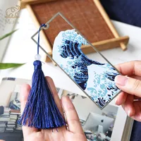 Bookmark Creative Vintage Metal Bookmark Hokusai The Great Wave Off Kanagawa Pictures Long Tassel Book Mark School Office Supplies 230203