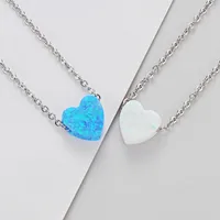 Chains 2Pcs Lot Stainless Steel Exquisite Simple 8mm Heart High Quality Opal Pendant Necklace For Women Fashion Jewelry