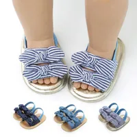 Scarpe atletiche nate bambine carine adorabili sandali di cotone estate sandali a strisce denim bowknot anti-slip morbido 0-18m bambino n. 4
