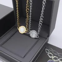 Women designer Jewelry gold necklace with Shell Circle Pendant Stainless Steel Roman numerals Silver Chains Choker Long Necklaces299u