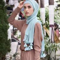 Шарфы 100 % пузырьковой шифон с бусинами висят цветы длинные простые хиджаб упаковка мусульманские хиджабские шарф