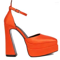 Sandals Solid Orange Color Closed Pointed Toe Sexy Party Wedding Bride Heels Platform Woman Summer Stiletto Pumps Women Shoes