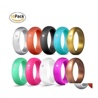 Band Rings 10 Colors Lot 5.7Mm Wide Women Wedding Sile For Girls Crystal Diamond Engagement Bride Comfortable Soft Rubber Finger Rin Otvou