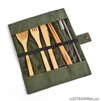Dinnerware Sets 30Sets Wooden Cutlery Set Tableware Bamboo Teaspoon Fork Soup Knife Chopsticks Party Portable With Bag