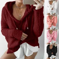 Women's Hoodies Plush Hooded Sweatershirt Women's Tops 2023 Autumn Winter Coat Pure Color Drawstring Overcoat Casual Ladies Pullover