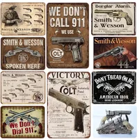 Vintage Pistol Tin Signs Retro Gun Metal Plate Painting Wall Decoration Metal Plaque Tin Poster Man Cave Bar Pub Club w01