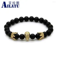 Charm Bracelets Ailatu 10pcs lot Fashion Roman Knight Crown Bracelet 8mm A Grade Matte Onyx Stone Beads Fine Men Women Charms Jewelry