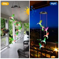 Decorative Figurines LED Solar Wind Chime Crystal Ball Hummingbird Light Color Changing Waterproof Hanging For Home Garden