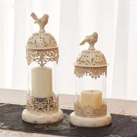 Candle Holders Home Decoration Bird Cage Iron Holder Glass Candlestick Lantern European Moroccan Hollow Wedding Gift
