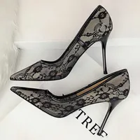 Dress Shoes BIGTREE Shoes Mesh Hollow Lace Woman Pumps 2023 Spring Women Heels Sexy Party Shoes Thin Stiletto Heels Women Shoes 6 Colour G230203