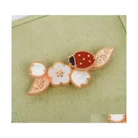 Pins Brooches 2021 Trend Europe Luxury Top Quality Brand 925 Sier Jewelry Rose Gold Gemstone Lucky Ladybug Flowers Spring For Women Otdck