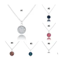 Pendant Necklaces Fashion Round Druzy 6 Colors Bling Natural Stone Drusy Charm Link Chain Necklace For Women Luxury Jewelry Gift Dro Otcfm