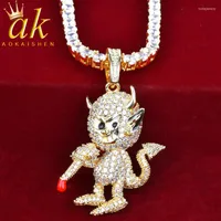 Pendant Necklaces Evil Demon Hold Knife Iced-out Necklace For Women Gold Color Jewelry
