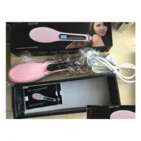 Hair Straighteners High Quality Brush Fast Pink Straightener Comb Irons With Lcd Display Electric Straight Straightening Drop Delive Dhxjs