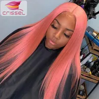 Crissel Pure Colored Pink Red Orange Blonde Highlight Brazilian Human Hair Lace Wig Middle Part 13X6X1 Front Preplucked