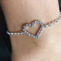 Anklets Foot Jewelry Crystal Heart Anklet Iced Out Bling White Chain For Women CZ Leg Bracelet Girls Friendship Gift