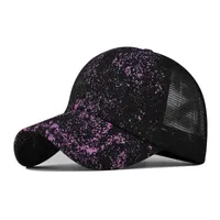 Ball Caps Women Color Printing Fashion Breathable Ponytail Baseball Cap Casual Summer Snapback Hat Purple trend Satin Mesh hat G230203