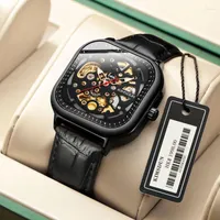 Wristwatches KIMSDUN Brand Fashion Square Men Watches Fully Automatic Mechanical Watch Hollow Waterproof Leather Band Man