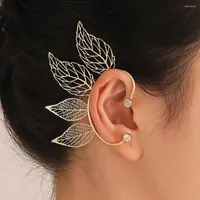 Backs Earrings Single Pack 2023 Crystal Hollow Out Leaf Ear Clip Non-Piercing Earring For Women Fashion Big Cuff Jewelry