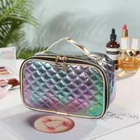 Kosmetiktaschen Modekoffer Make -up -Tasche mit hoher Kapazität pu tragbares lässiges Quadratgitter Frauen Aufbewahrung 2023