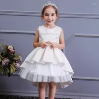 Girl Dresses White Princess High Low Kids For Girls Flower Wedding Dress Toddler Performance Birthday Party