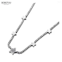 Chains BOBOTUU Trendy Titanium Stainless Steel CZ Crystal 5Pcs Star Choker Necklaces For Women Chic Charm Rhinestone Necklace BN19191