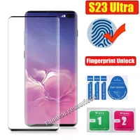 Fallvänlig 9D -krökt fullt skydd härskt glasskärmskydd för Samsung Galaxy S23 S22 S21 Ultra S20 Note20 S10 Plus S8 S9 Note8 Note9 Fingeravtryck Unlock Film