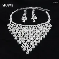 Necklace Earrings Set YFJEWE Fashion Silver Plated Crystal Pendants Wedding Accessories Bridal For Women #N149